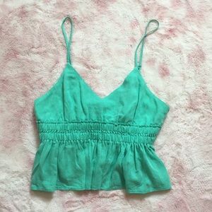 Turquoise spaghetti strap mid-length tank top
